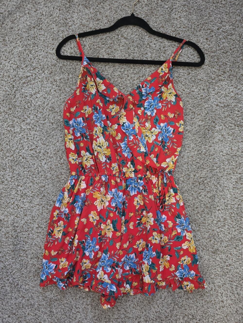 One Clothing Los Angeles Women Romper Sleeveless Ruffle Red Blue Yellow Floral M